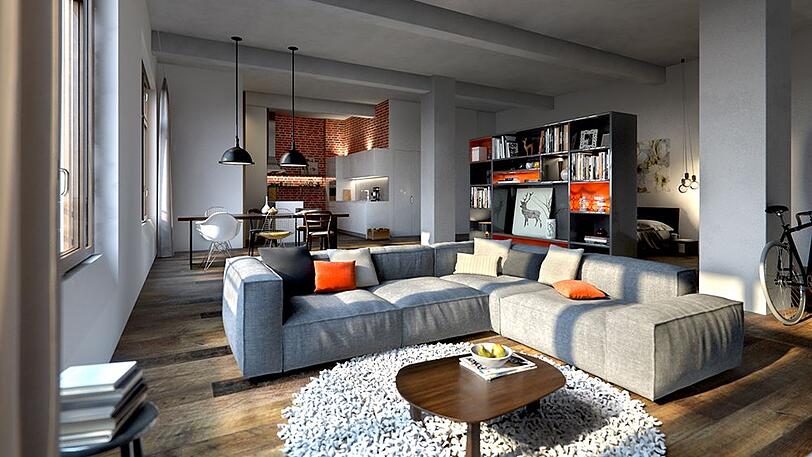 In den Lofts haben die Decken bis zu vier Meter Höhe. Da passt schicke Einrichtung rein.