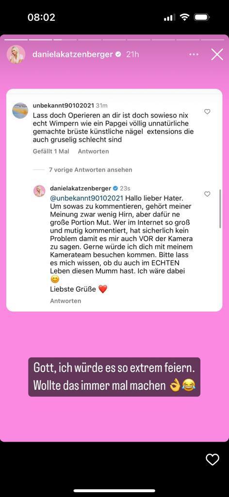 So locker und lustig reagierte Daniela Katzenberger auf einen Hater-Kommentar bei Instagram. So locker und lustig reagierte Daniela Katzenberger auf einen Hater-Kommentar bei Instagram.
