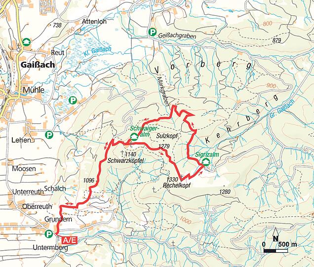 Karte Tour 3: Von Gaißach auf den Rechelkopf (1330 Meter)