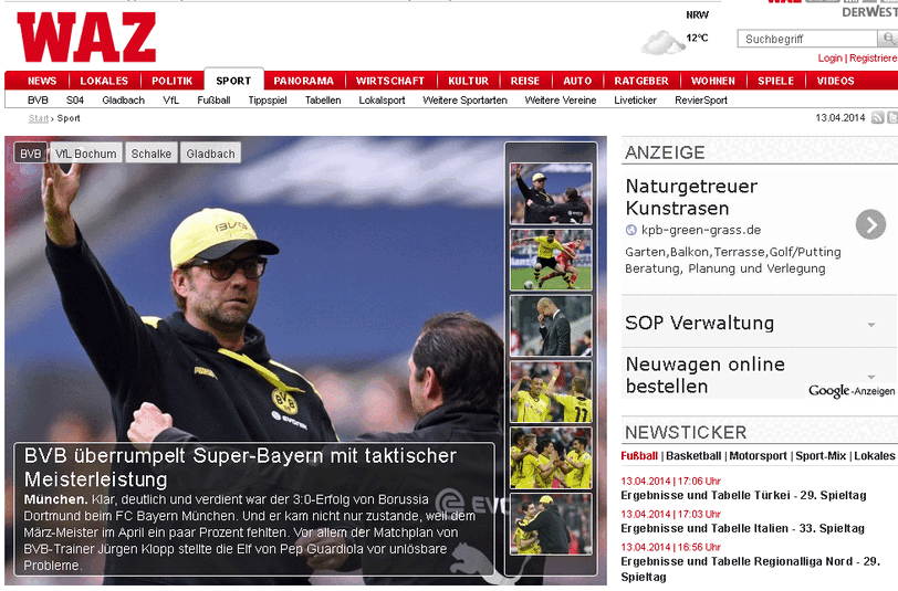 Die WAZ attestiert dem BVB eine taktische Meisterleistung.
