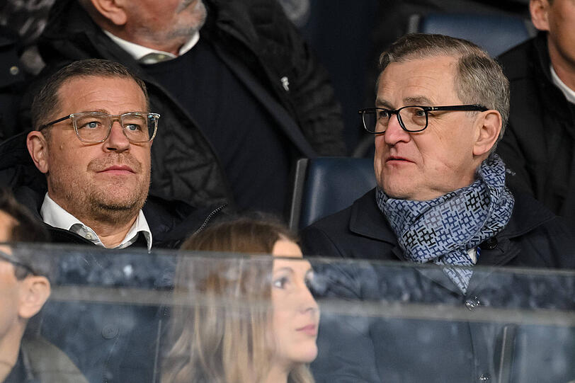 Freude &uuml;ber einen 6:1-Sieg in Bergamo: Sportvorstand Eberl FC Bayern M&uuml;nchen und Vorstandschef Jan-Christian Dreesen.