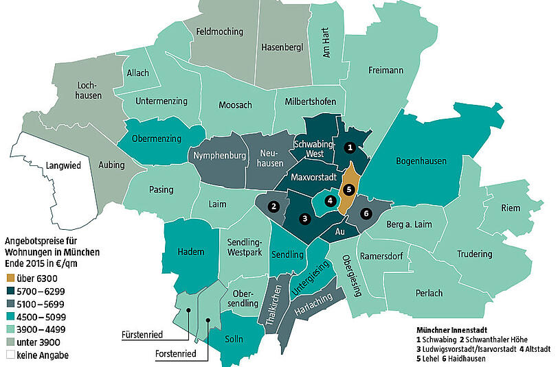 Die Quadratmeter-Preise der einzelnen Stadtviertel