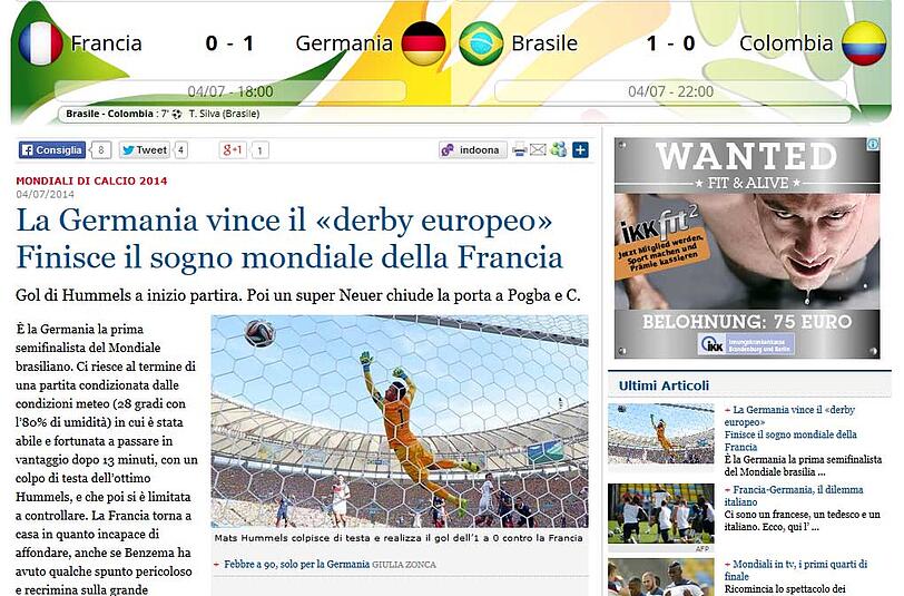 "La Stampa": "Deutschland gewinnt das europäische Derby, der Traum von Frankreich ist zu Ende"