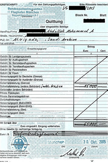 Die Quittung über 65.000 Euro.