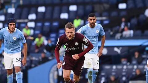 Leicester-Stürmer Jamie Vardy erzielte zwei seiner drei Tore per Elfmeter.