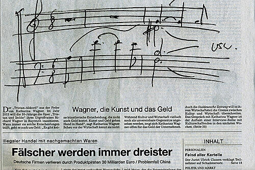 Ein Kreuzchen vor dem G fehlt: Der Tristan-Akkord aus der Feder Katharina Wagners im Wirtschafts-Teil einer großen Tageszeitung.