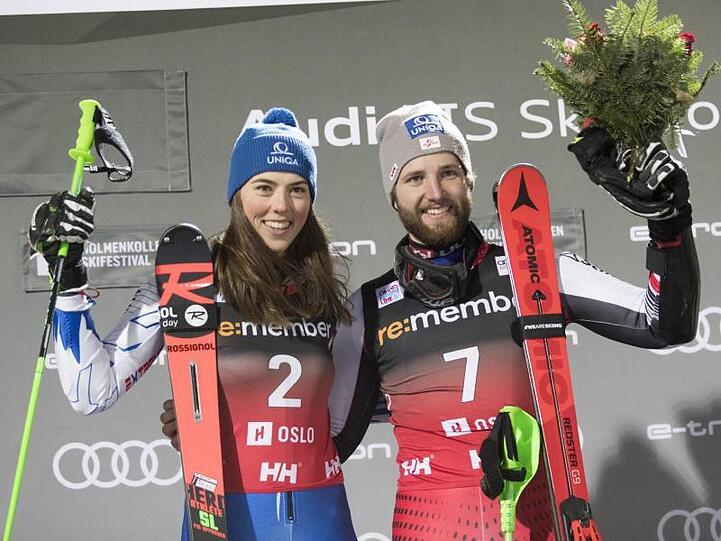 Die Sieger von Oslo: Petra Vlhova aus der Slowakei und Marco Schwarz aus Österreich.