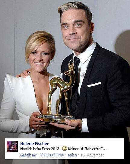 Neulich beim Echo 2013! Keiner ist "fehlerfrei"... - Helene kann über ihren Ausrutscher lachen und freut sich, Robbie Williams getroffen zu haben.
