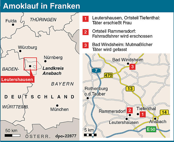 Karte zum Amoklauf in Franken bei Ansbach
