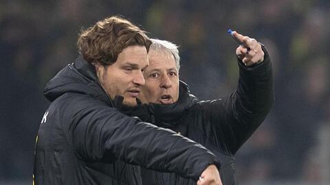 Lucien Favre (r) und sein bisheriger Assistent Edin Terzic.