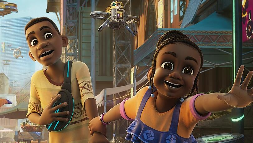 In der neuen Disney-Animationsserie "Iwájú" begeben sich die junge Tola und ihr Freund Kole auf ein großes Abenteuer.