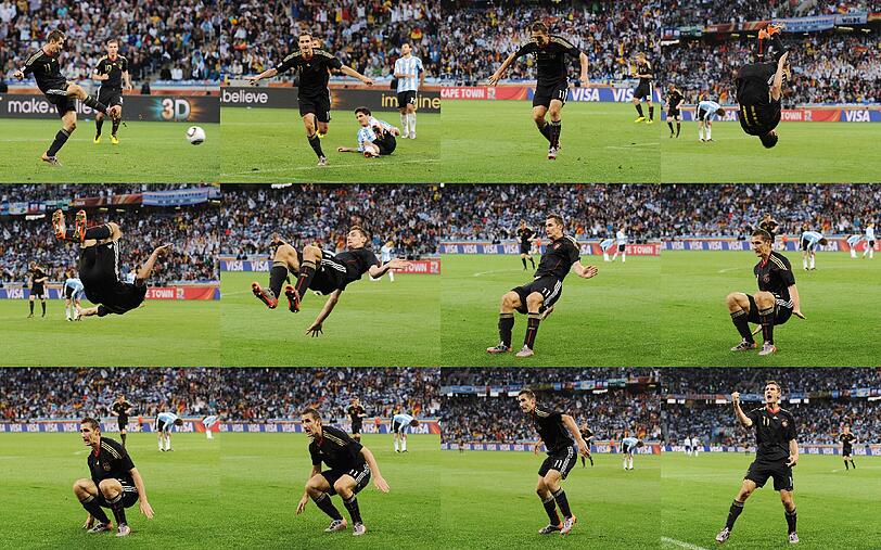 Äußerst artistisch geht es bei Miroslav Klose zur Sache. Sein bekannter Salto nach einem Torerfolg hat Kult-Status bei Fans des deutschen Nationalstürmers.