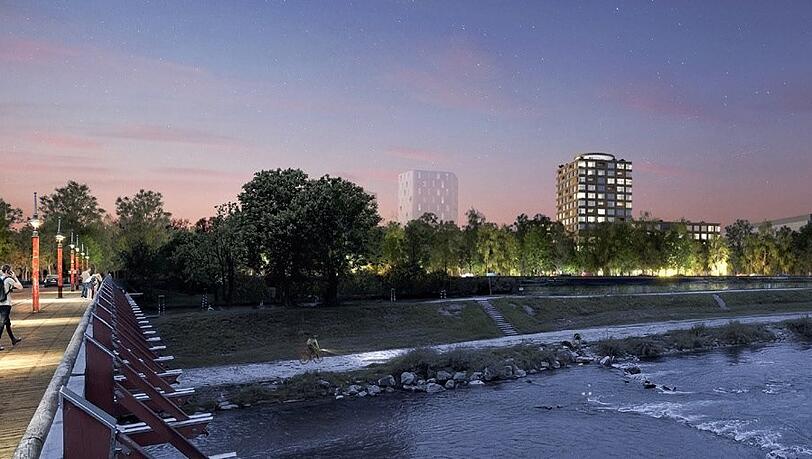 Der Klinikneubau an der Schäftlarnstraße wird auch von der Isar aus sichtbar sein.
