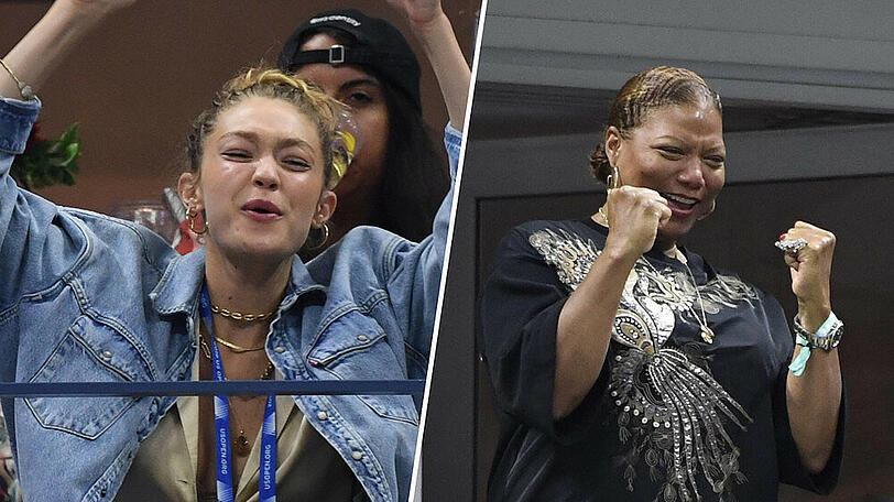 Gigi Hadid (l.) und Queen Latifah jubeln Serena Williams zu