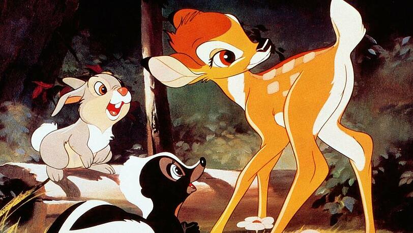 Bambi mit seinen Freunden Klopfer (Hase) und Blume (Stinktier) Bambi mit seinen Freunden Klopfer (Hase) und Blume (Stinktier)