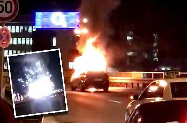 Filmreife Szenen: Auf dem Georg-Brauchle-Ring ging am Dienstagabend ein Auto in Flammen auf - und explodierte schließlich.