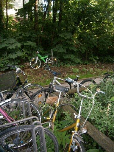 Die Fahrradständer am U-Bahhof Kolumbusplatz sind belegt. Wo das Radl parken?