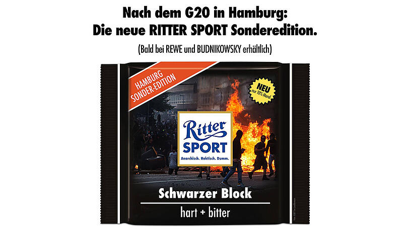 Böser Scherz nach den Ausschreitungen in Hamburg: Der "Schwarze Block" von Ritter Sport