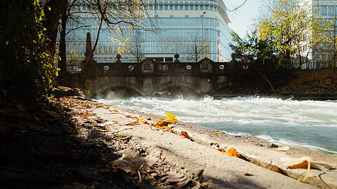 Der Eisbach im Englischen Garten mit der bekannten Eisbachwelle