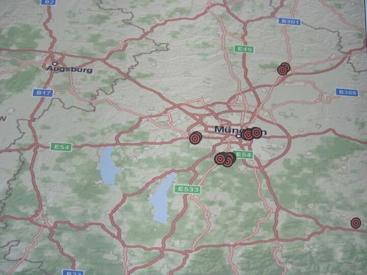 Bevorzugte Beute-Orte: Bogenhausen, Solln und Gräfelfing - die markierten Punkte auf der Karte zeigen es an.