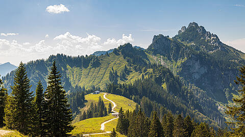 Weitblick von der Hochplatte &ndash; wo die Piesenhausener Hochalm die Ruhe der Berge einf&auml;ngt.