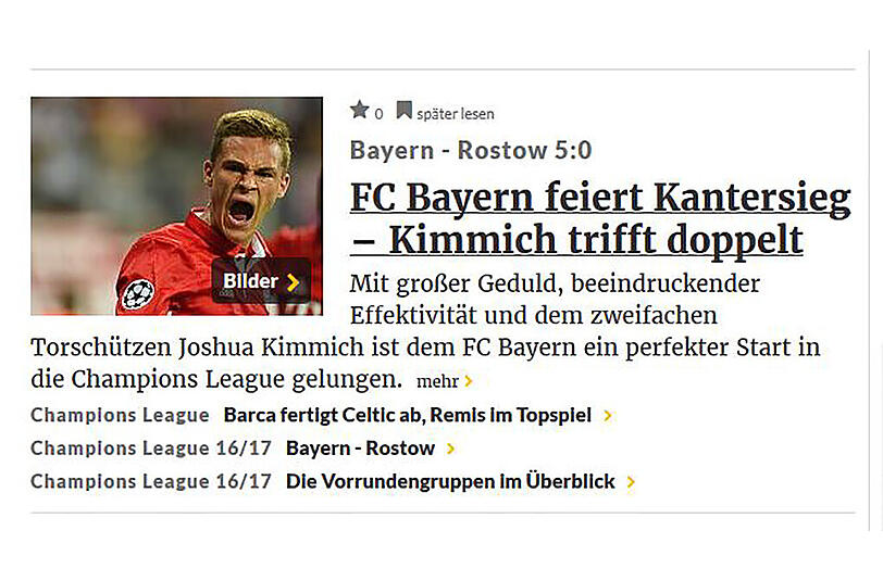 So sieht man es auch bei "rp-online": Kimmich trifft und der FC Bayern feiert einen Kantersieg zum Champions-League-Auftakt.