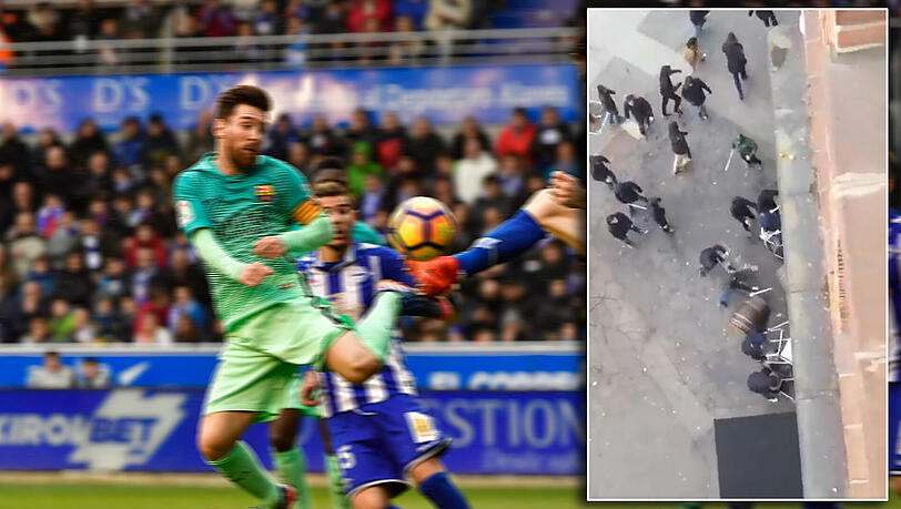 Vor dem Ligaspiel des FC Barcelona gegen CD Alaves kam es zu schweren Ausschreitungen zwischen beiden Fanlagern. Vor dem Ligaspiel des FC Barcelona gegen CD Alaves kam es zu schweren Ausschreitungen zwischen beiden Fanlagern.