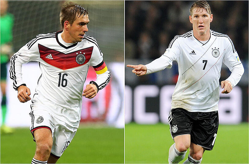 Ein Mittelfeld-Duo auch bei der WM in Brasilien? DFB-Kapitän Lahm (l.) und sein Stellvertreter Bastian Schweinsteiger.