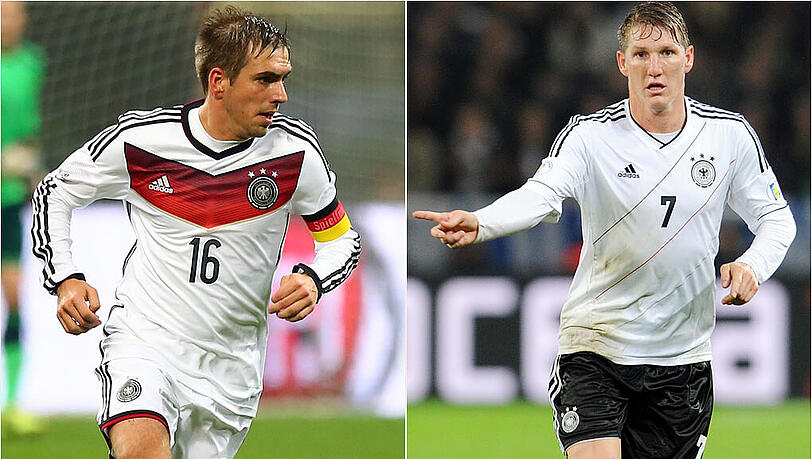 Ein Mittelfeld-Duo auch bei der WM in Brasilien? DFB-Kapitän Lahm (l.) und sein Stellvertreter Bastian Schweinsteiger. Ein Mittelfeld-Duo auch bei der WM in Brasilien? DFB-Kapitän Lahm (l.) und sein Stellvertreter Bastian Schweinsteiger.