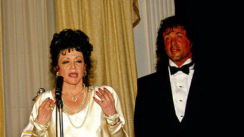 Jackie Stallone und Sylvester Stallone 1988 bei einem gemeinsamen Auftritt