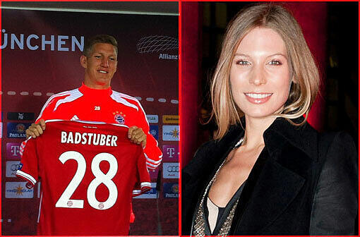 Alle für die 28: Schweinsteiger mit Gruß an Badstuber, rechts seine Freundin Sarah Brandner