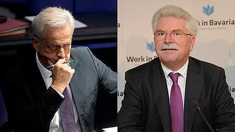 Links sucht Bundesverkehrsminister Peter Ramsauer (CSU) gedankenverloren Millionen für die 2. Röhre. Rechts strahlt Bayerns Verkehrsminister Peter Zeil (FDP), auch wenn die S-Bahn zum Verzweifeln ist.