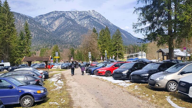 Autos parken auf umliegenden Wiesen.