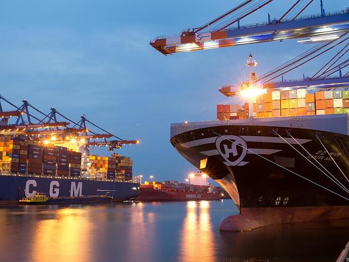Containerschiffe am Terminal Burchardkai im Hamburger Hafen.
