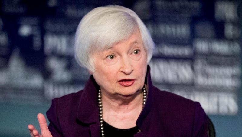 Janet Yellen, ehemalige Fed-Vorsitzende spricht im Büro von Fox Washington.