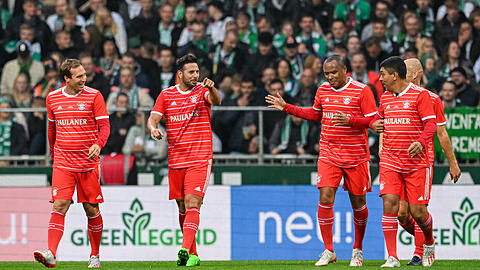 Die Bayern-Legends: Andreas Ottl, Claudio Pizarro, Paulo Sergio und Giovane Elber (v.l.).