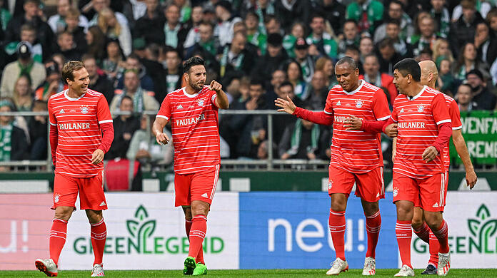 Die Bayern-Legends: Andreas Ottl, Claudio Pizarro, Paulo Sergio und Giovane Elber (v.l.).