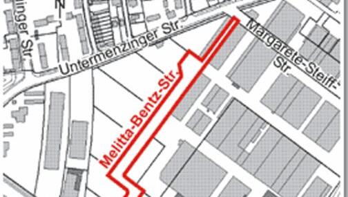 Hier verläuft die Melitta-Bentz-Straße. Hier verläuft die Melitta-Bentz-Straße.
