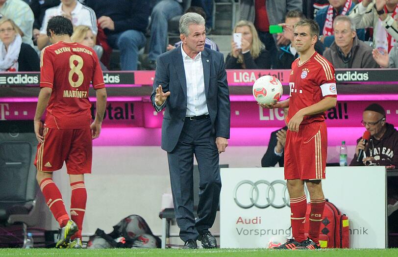 Nach dem 3:0-Sieg des FC Bayern gibt Trainer Jupp Henyckes Entwarnung bei Javi Martínez und Arjen Robben die beide mit leichetn Blessuren ausgewechselt wurden.
Foto: Lennart Preiss