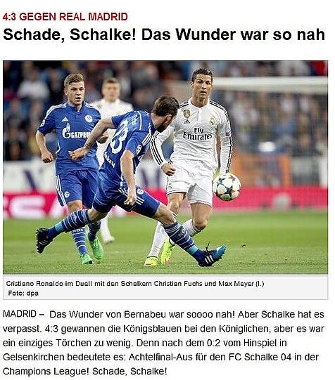 Express.de veröffentlicht die Schlagzeile: "Schade Schalke! Das Wunder war so nah".
