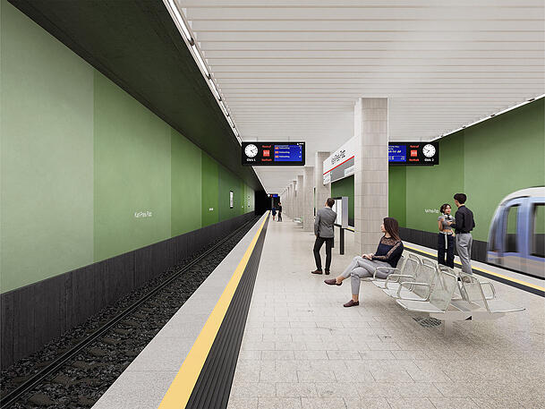 Visualisierung Karl-Preis-Platz: Die neuen Farbtöne wurden laut MVG "im Einklang mit den bestehenden Farben und Materialien entwickelt". Visualisierung Karl-Preis-Platz: Die neuen Farbtöne wurden laut MVG "im Einklang mit den bestehenden Farben und Materialien entwickelt".