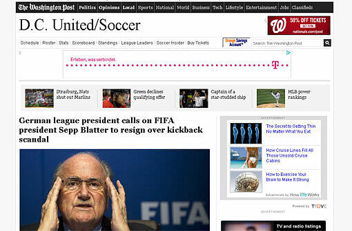 Washington Post (USA): Bundesliga-Präsident Reinhard Rauball verlangt Blatters Rücktritt. Außerdem fordert Rauball eine außerordentliche Sitzung des FIFA-Kongresses, um Havelange die Ehrenpräsidentschaft zu entziehen.