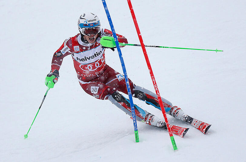 Henrik Kristoffersen aus Norwegen auf seiner Fahrt zum Sieg in Adelboden.