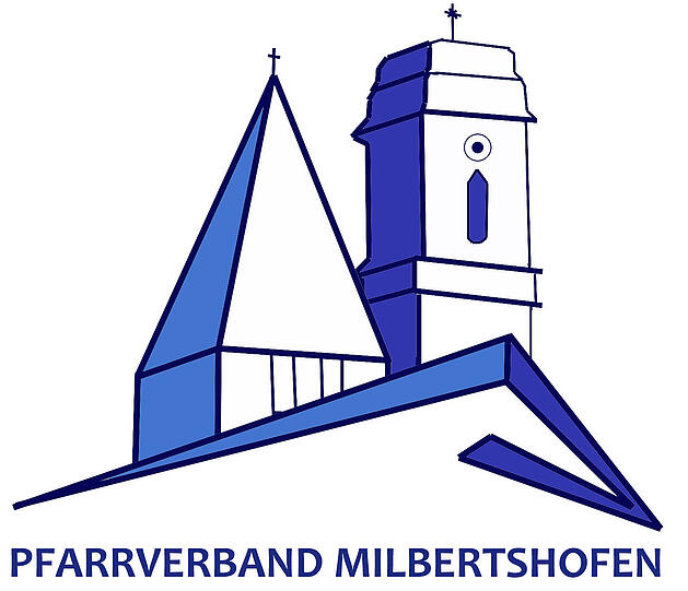 Das Logo des Pfarrverbandes zeigt die beiden ineinander integrierten Kirchtürme St. Lantpert links und St. Georg rechts.