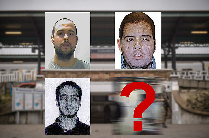 Drei Täter sind identifiziert: Khalid El Bakraoui (o.l.), sein Bruder Ibrahim (o.r.) und Najim Laachraoui. Kamerabilder lassen nun vermuten, dass es einen weiteren Komplizen gegeben haben könnte.