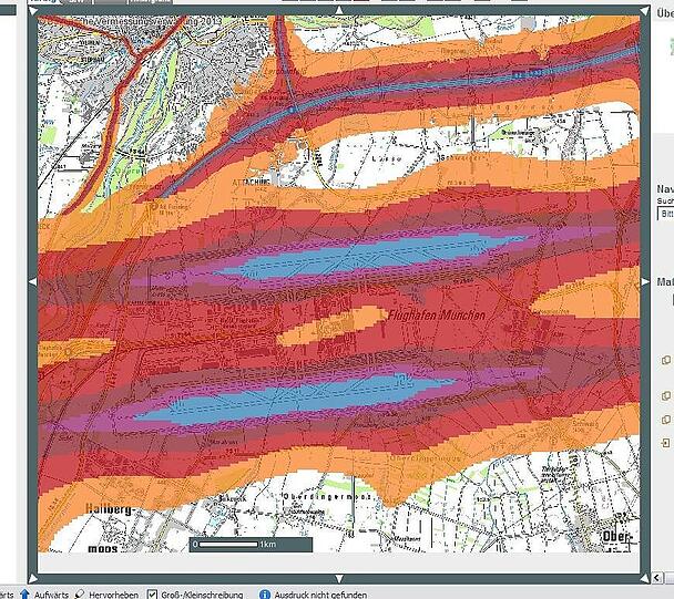 Blick auf den Lärm-Atlas. Das ist der Flughafen.
