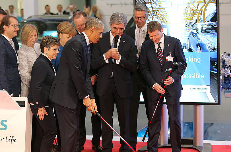 Bundeskanzlerin Angela Merkel und US-Präsident Barack Obama waren am Montag zu Besuch auf der Hannover Messe. Die Bilder.