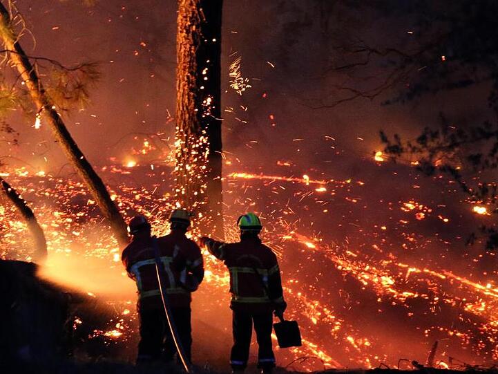 Feuerwehrleute im Chiberta-Wald im Südwesten Frankreichs.