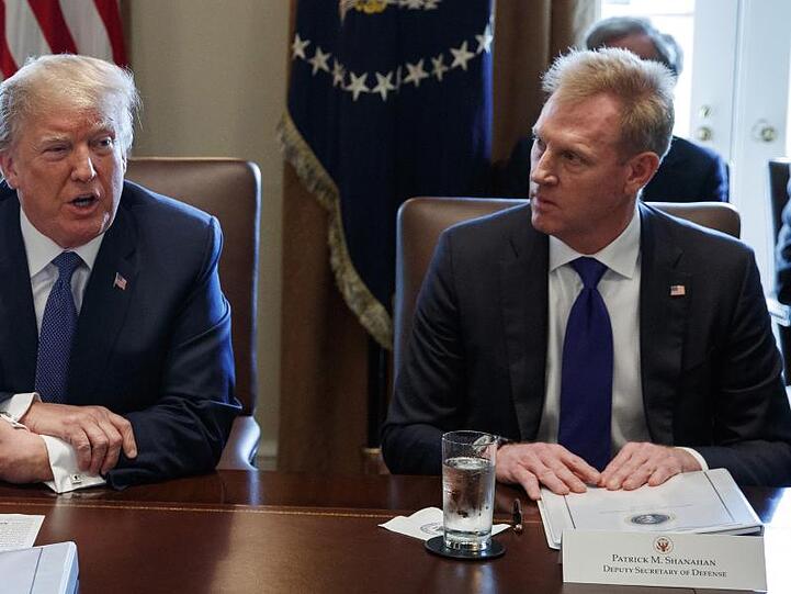 Der zukünftige Verteidigungsminister Patrick Shanahan sitzt während einer Kabinettssitzung neben Donald Trump.