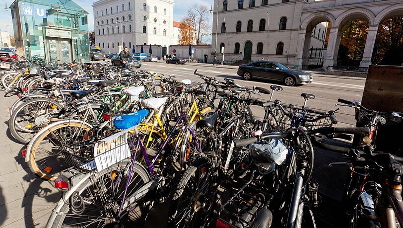 Fahrradständer an der Leopoldstraße im Bereich der Universität.